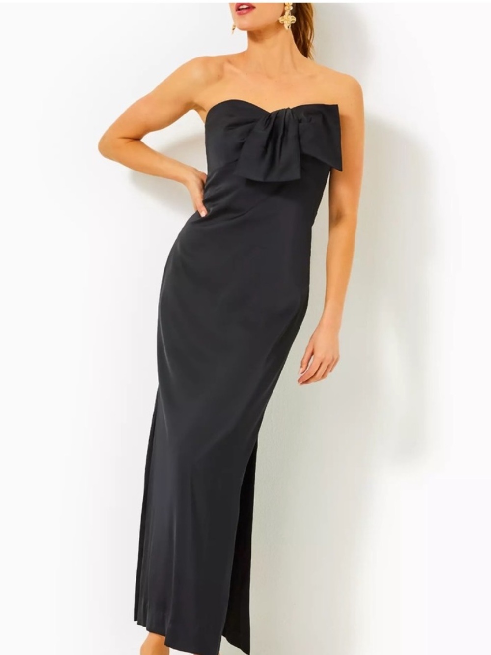 Lilly Pulitzer Carlynn Dress Strapless Black Bow-Accent Satin Evening Gown